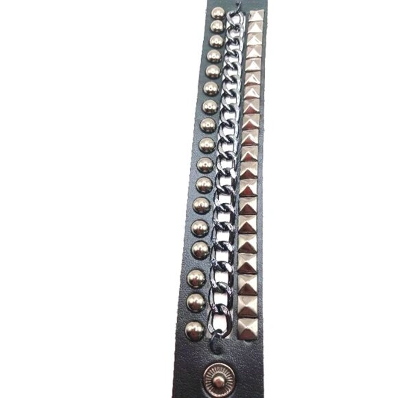 Goth Black Stud and Chain vegan Leather Bracelet Unisex -Black- Lot of 2 New - Picture 5 of 11